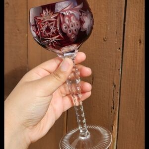 Pair of 2 Vintage Cut to Clear Ajka Marsala Gauntlet Glass Bohemian Red Purple